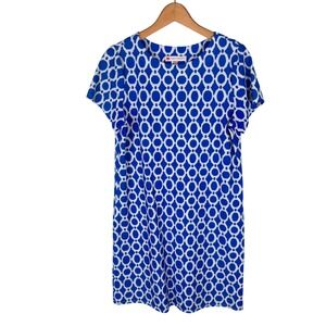 Jude Connally Ella Dress Womens M Blue Geometric Link Shift Preppy Coastal Chic